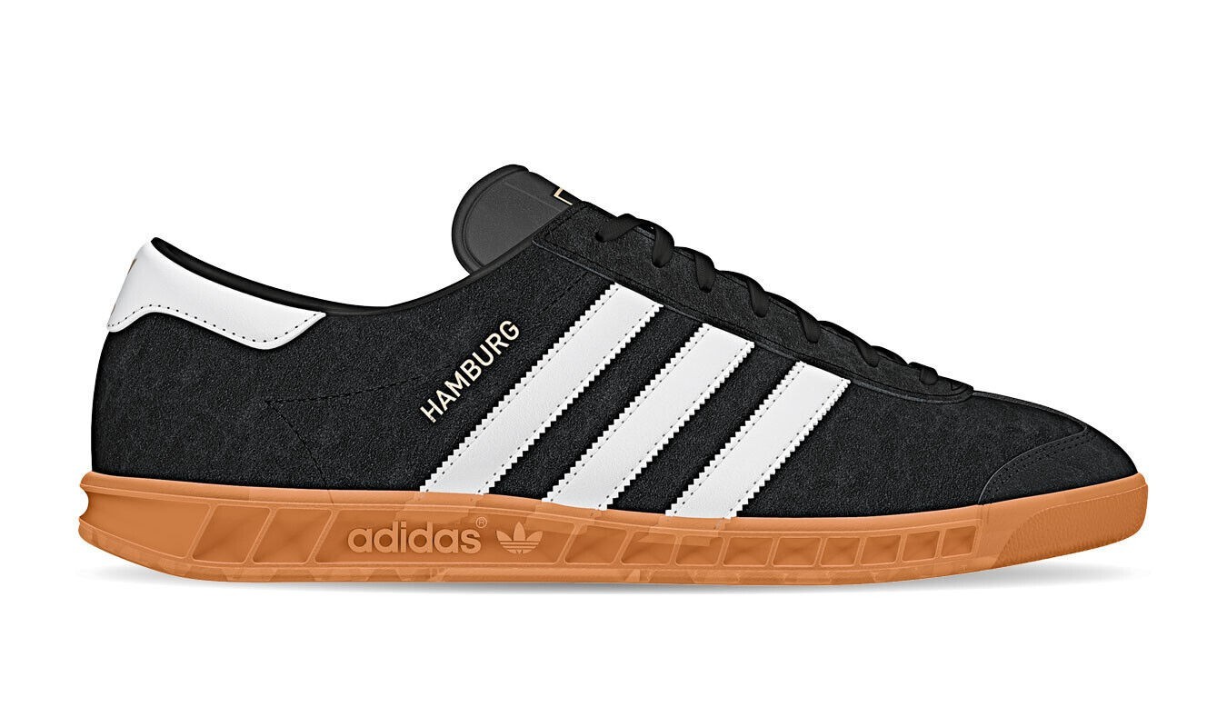 adidas Originals Hamburg Suede Trainers - Black/White - S76696 - Size UK 7-12