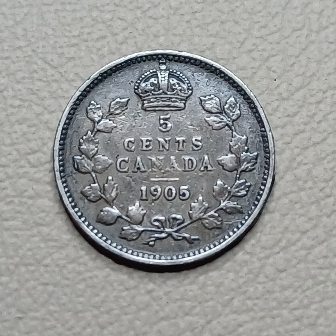 1905 Canada 5 Cents 0.925 Silver Coin Vintage World Coin KM#13