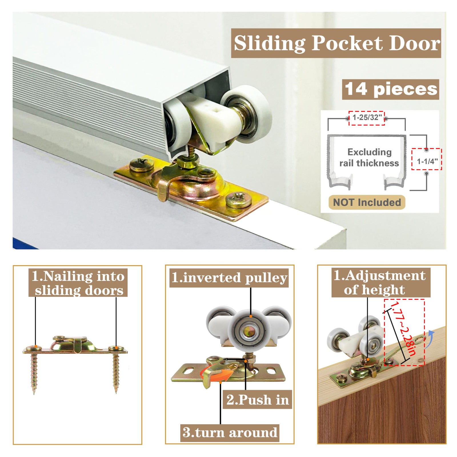 PILISPARK 2 Pack Pocket Door Frame Roller,Sliding 1'' (no Rail), 1‘’- roller