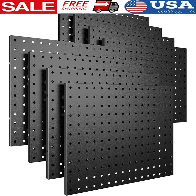Metal Pegboard Wall Organizer 8 Pack Panels W/ 50 Hooks Tools Crafts Storage New