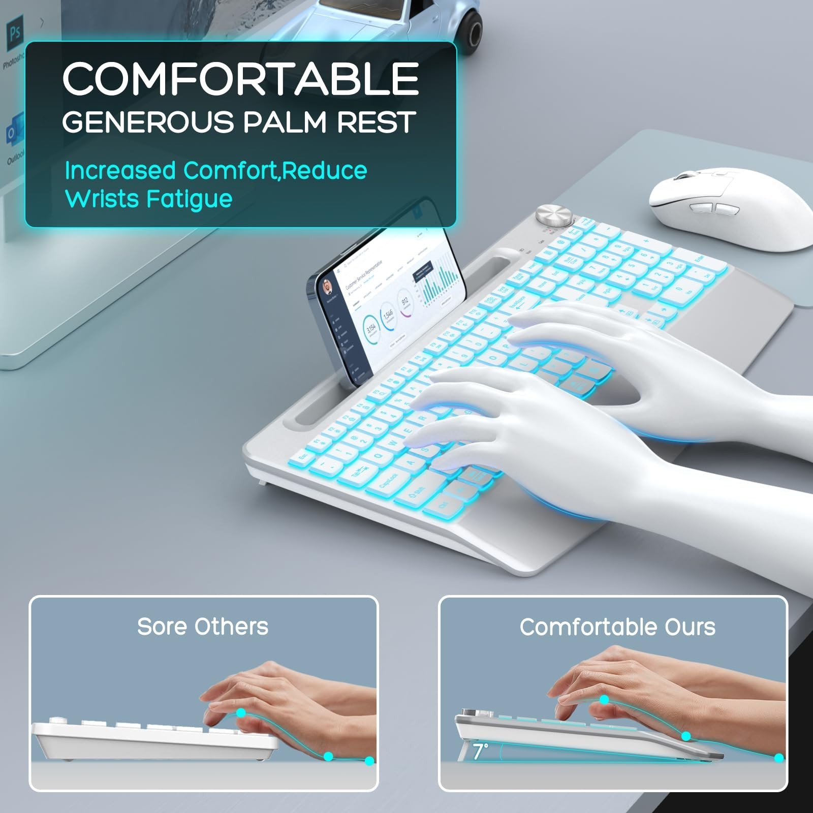 Wireless Keyboard and Mouse Backlits - Full-Sized Ergonomic Lighted Keyboard ...
