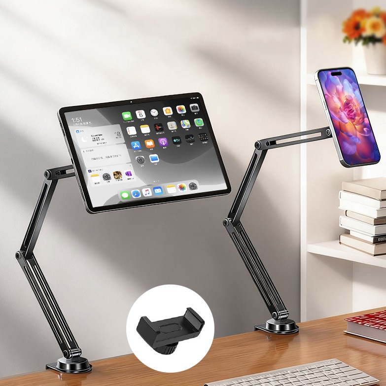 Tablet Stand for Desk Adjustable iPad Holder for Bed Aluminum Long Arm Mount