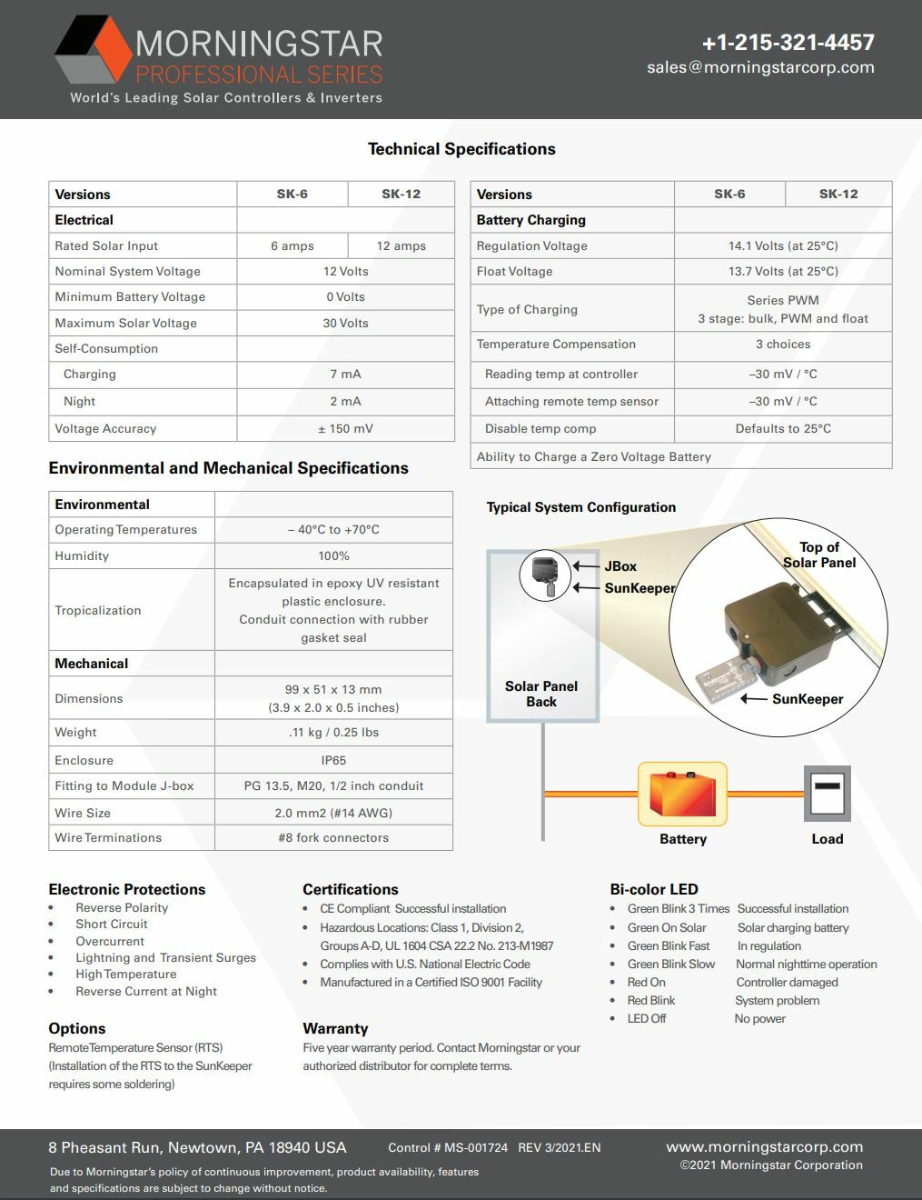 Morningstar SK-6 SunKeeper Solar Controller 12VDC 6A