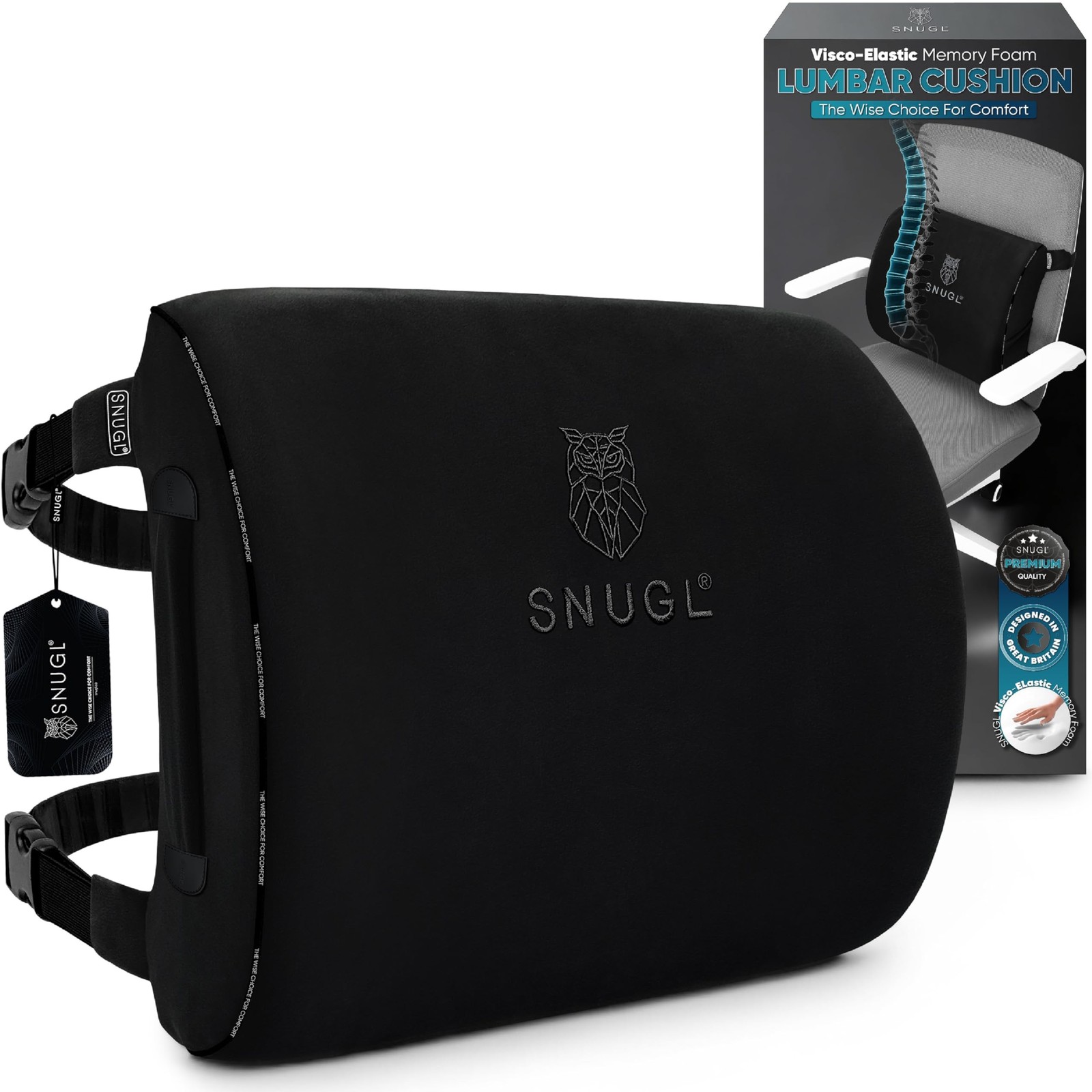 SNUGL Lower Back Support Cushion for Chair and Car Seat | Memory Foam Back Lu...