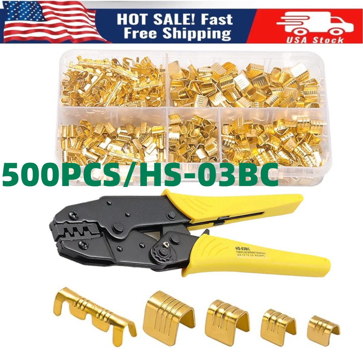 500Pcs U Shape Copper Terminals Crimp Kit - Non-Insulated Assortment Cable Wire
