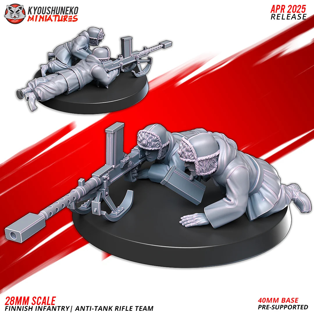 Finnish Winter Infantry - Anti-Tank Rifle Team - 28mm Resin Tabletop Miniature