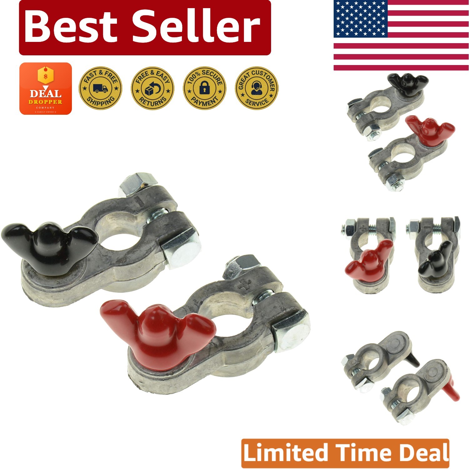 Waterproof 2-Piece Marine Battery Terminal Kit - Universal Fit for Boats, Cars