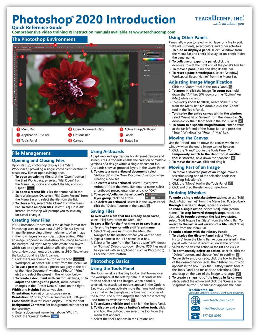 Photoshop 2020 Training Guide Quick Reference Card 4 Page Cheat Sheet Help