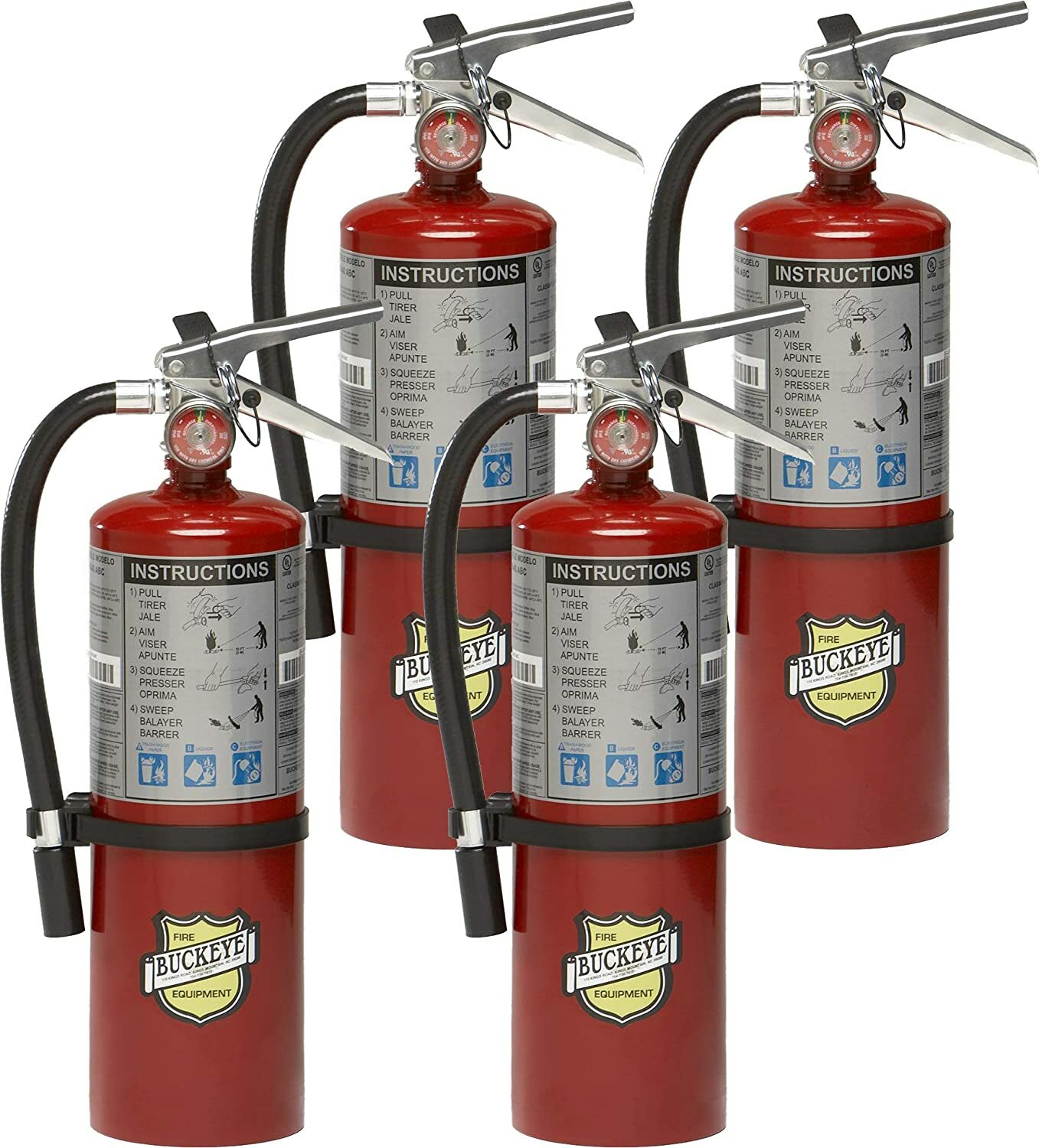 4-Pack Buckeye 2025 ABC Dry Chemical Fire Extinguisher  CERT. w/Wall hook &Sign