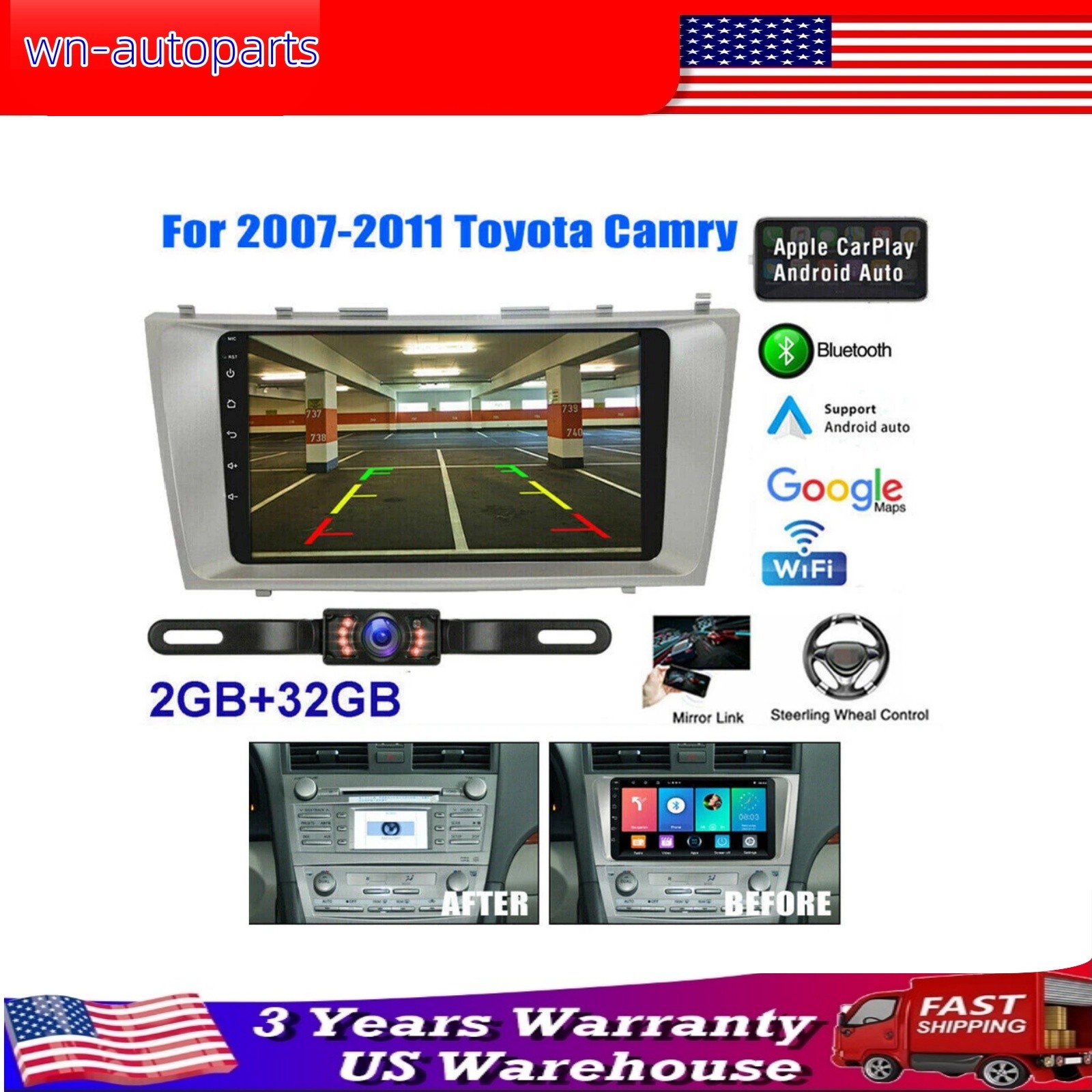 9in Android 13 CarPlay Car Stereo Radio GPS Navi For Toyota Camry 2007-2011