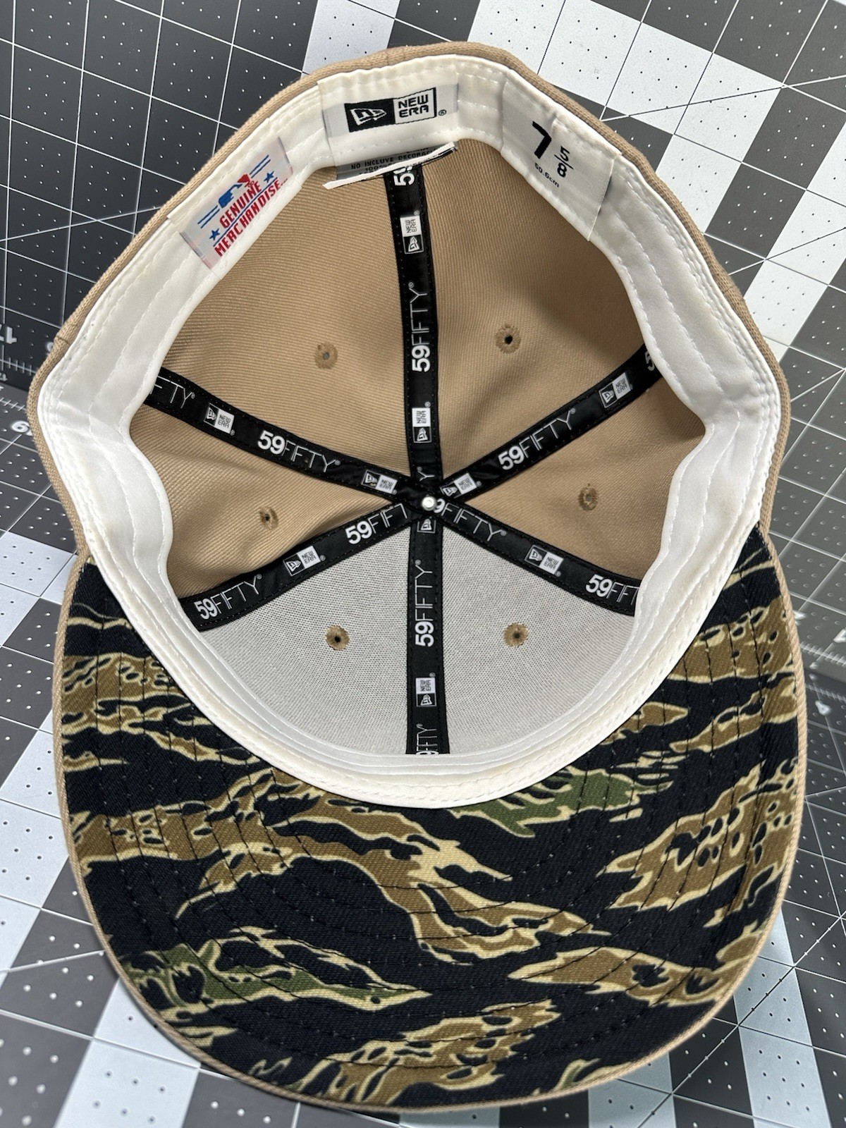 Boston Red Sox Fitted Hat 7 5/8 CUSTOM (beige)(camo bottom)