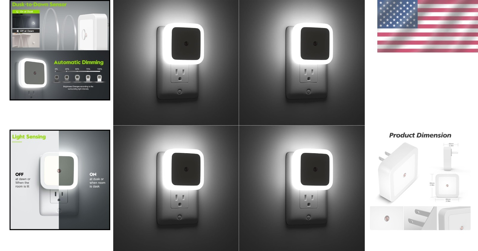 4 Pack Energy Efficient LED Night Lights for Home - Automatic Plug-in Design