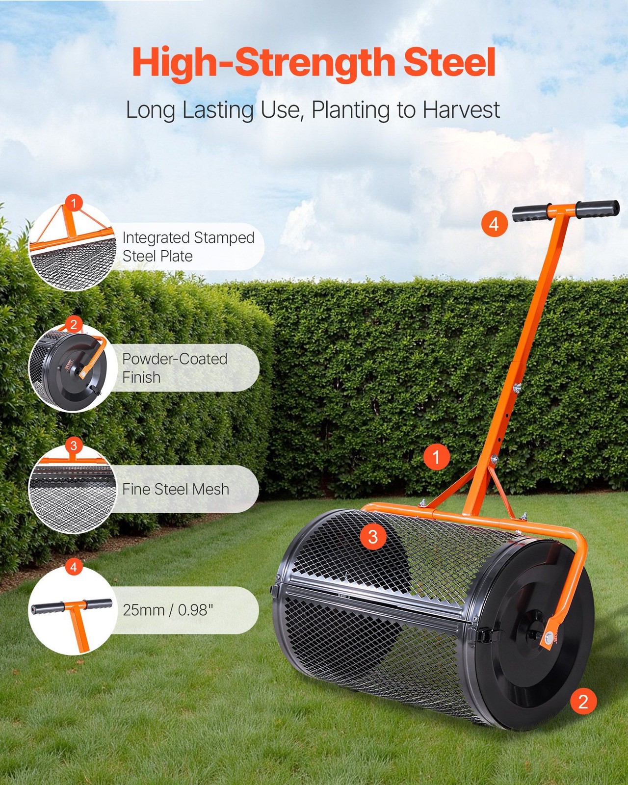 24in Agricultural Seeder Efficient Spread Drum Powder Coated Durability
