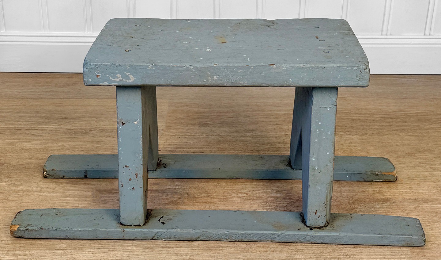 Antique Primitive Farmhouse Gray Slat Bottom Milking Stool