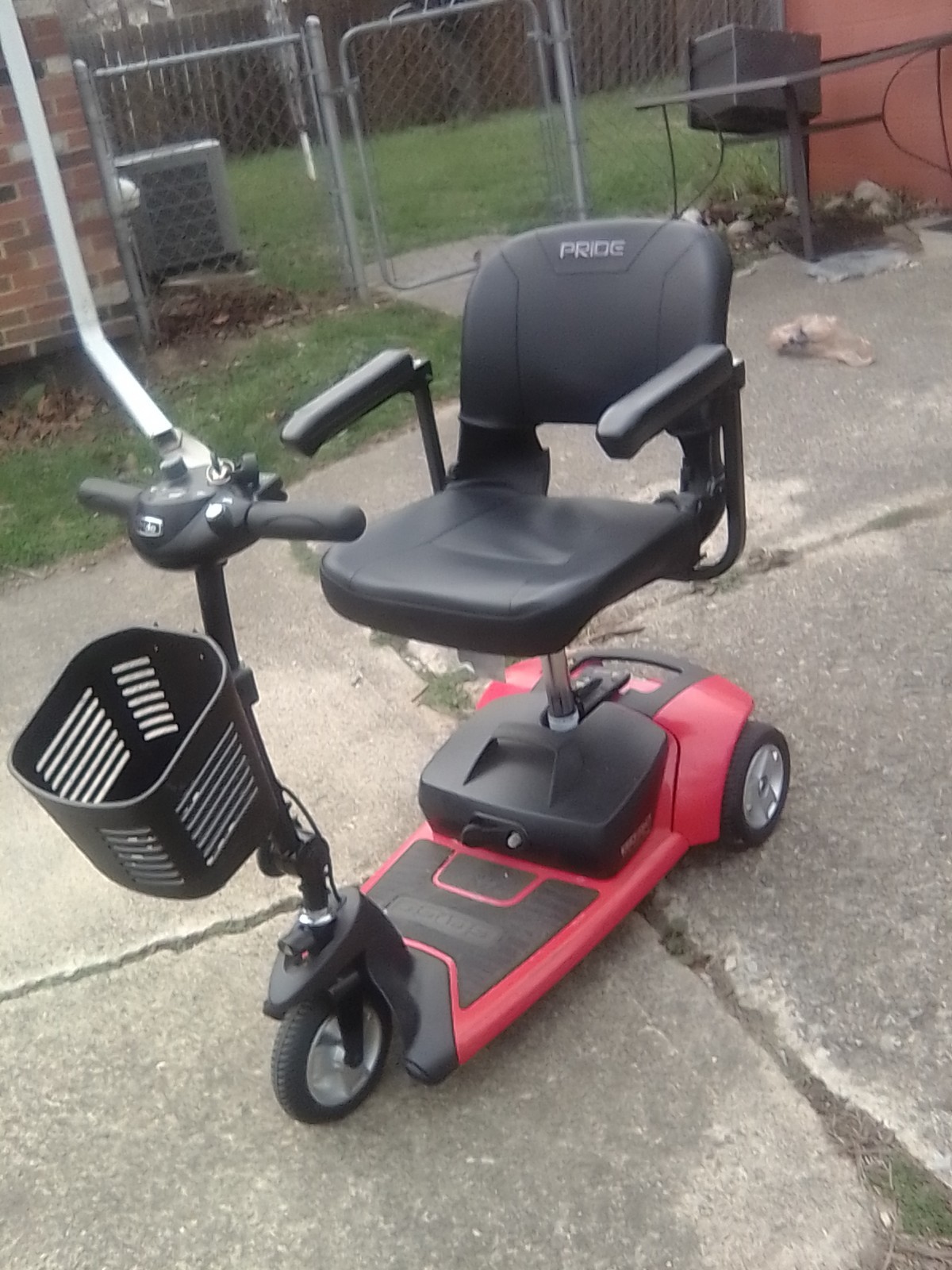 Pride Go-Go 3-Wheeled Electric Scooter Red, Removable Battery, Basket, Foldable