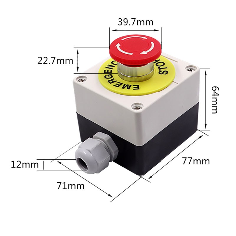 22mm Mushroom Head E-STOP Switch Latching Emergency Stop Push Button Control Box