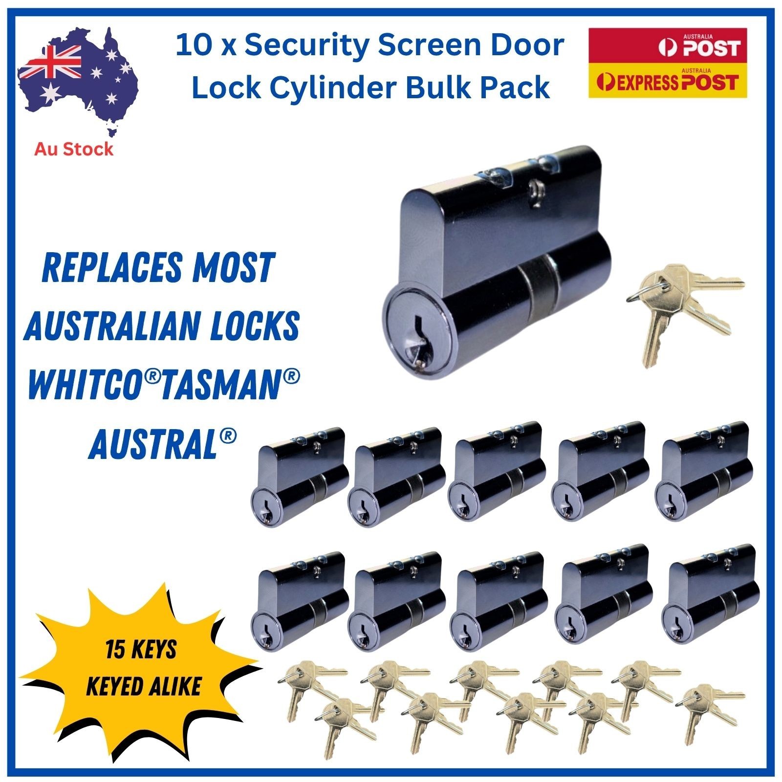 10 x Security Door Lock Cylinder Barrel 30 Keys - Bulk Trade 10 Pack