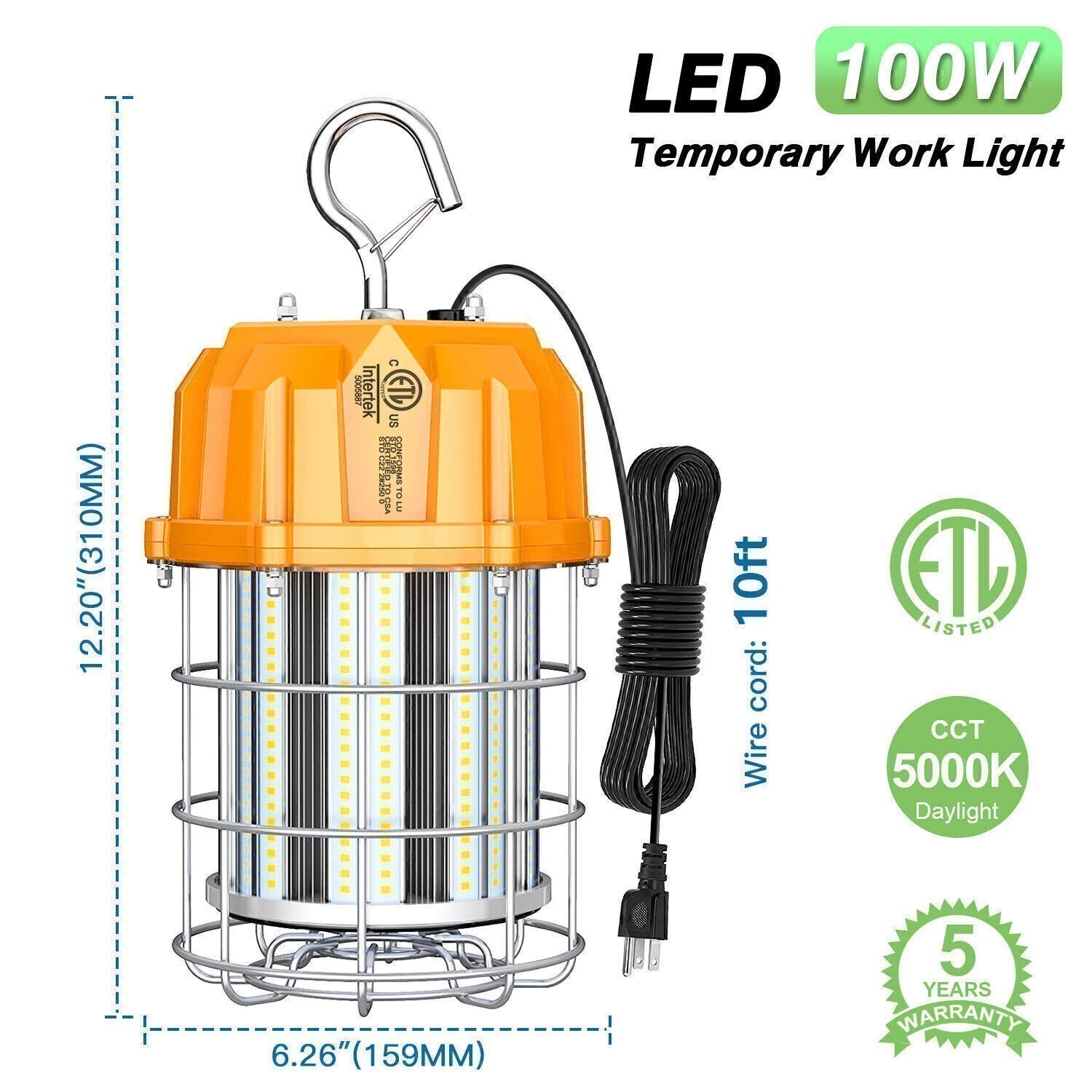 Temporary Construction Lights Hanging for Tunnel Warehouse Jobsite Workshop 100W