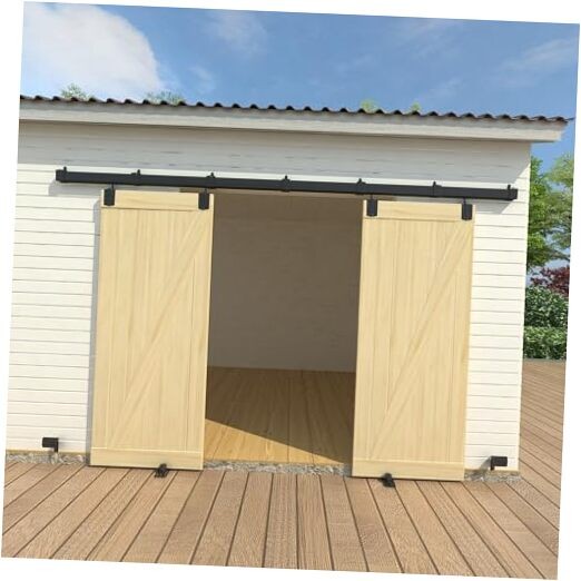 10FT Black Box Rail Exterior Barn Door Hardware Kit for 2 Doors, Sliding 10FT-B