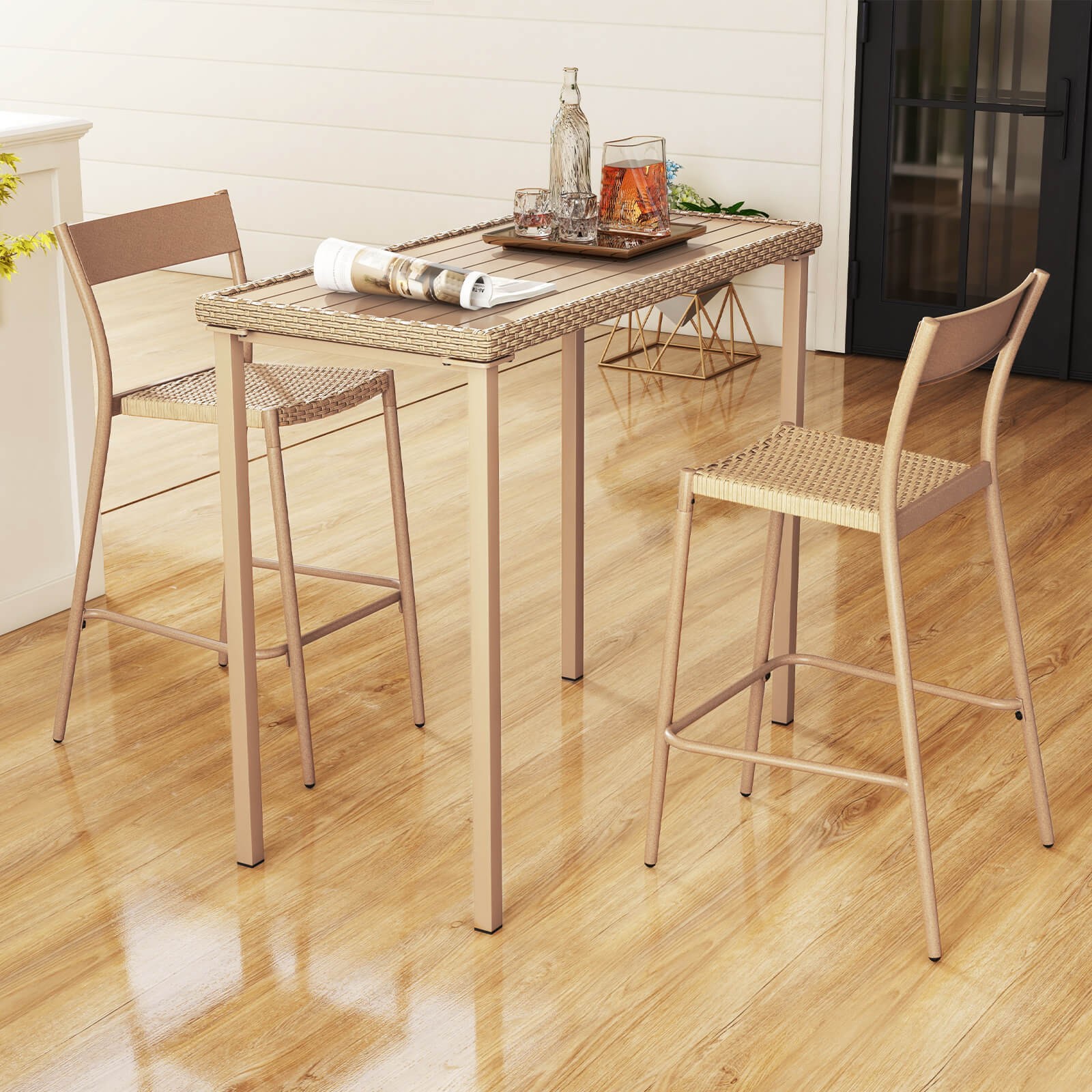 48” Outdoor Counter Height Table Patio Bar Table Heavy Duty Rectangle Metal