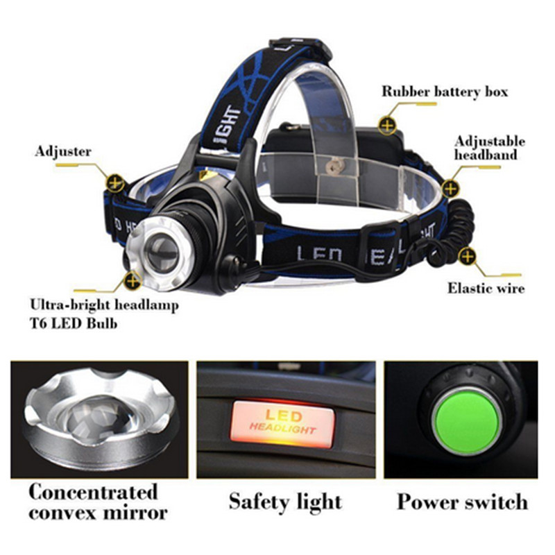 Rechargeable Head light Tactical Headlamp Zoomable Head Lamp Bright