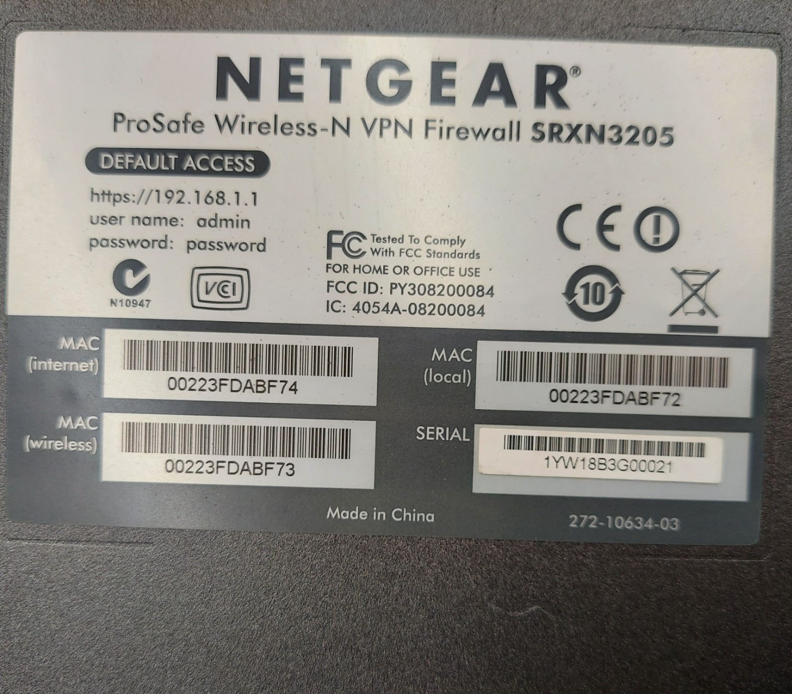 Netgear Prosafe VPN Firewall SRXN3205