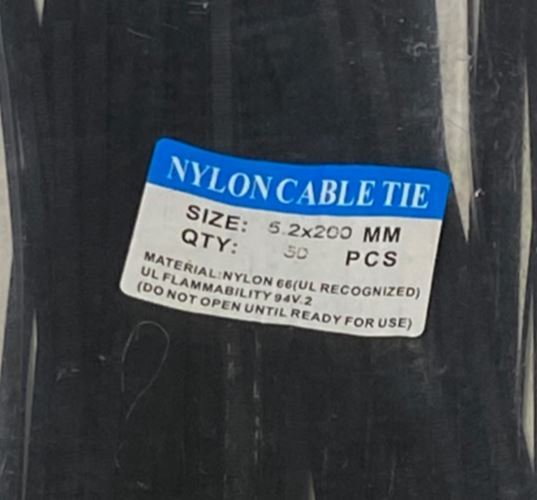 Nylon Cable Tie 5.2 x 200 MM - Self-Locking Nylon 66 - 50Pcs - New