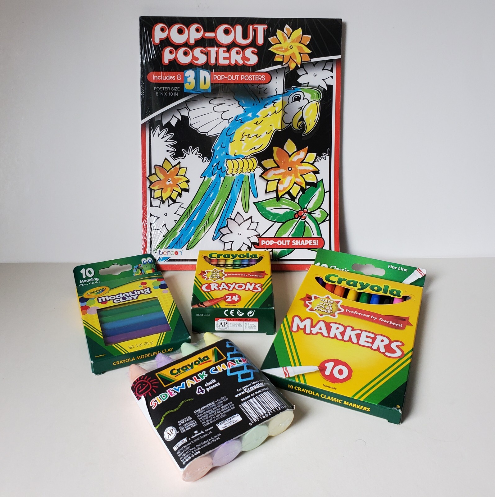 Crayola Lot Fine Markers Crayons Modeling Clay 10 sticks Sidewalk Chalk Posters