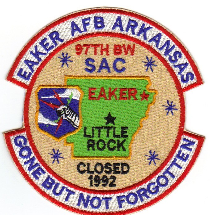USAF BASE PATCH, EAKER AFB ARKANSAS, 977TH BW, SAC, GONE BUT NOT FORGOTTEN     Y