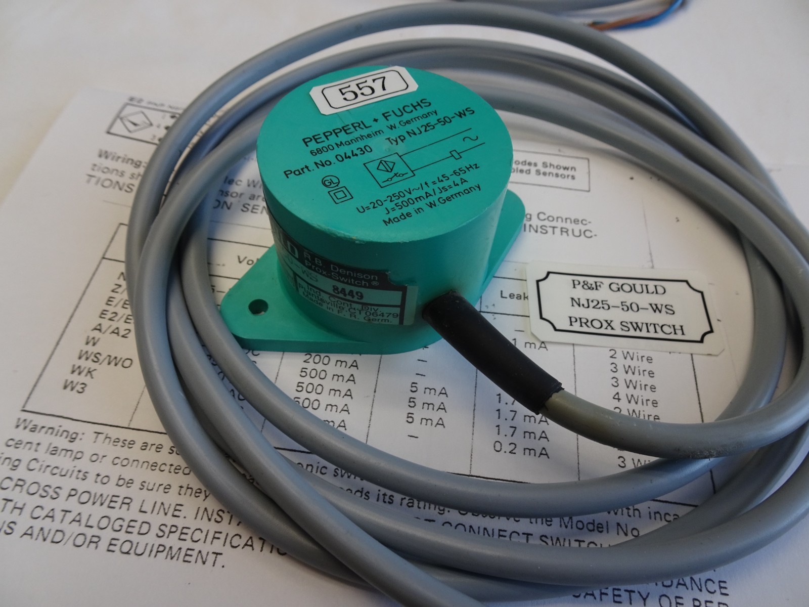 PEPPERL+FUCHS/GOULD NJ25-50-WS AC N/O LONG RANGE PROXIMITY SENSOR *NEW* (557)