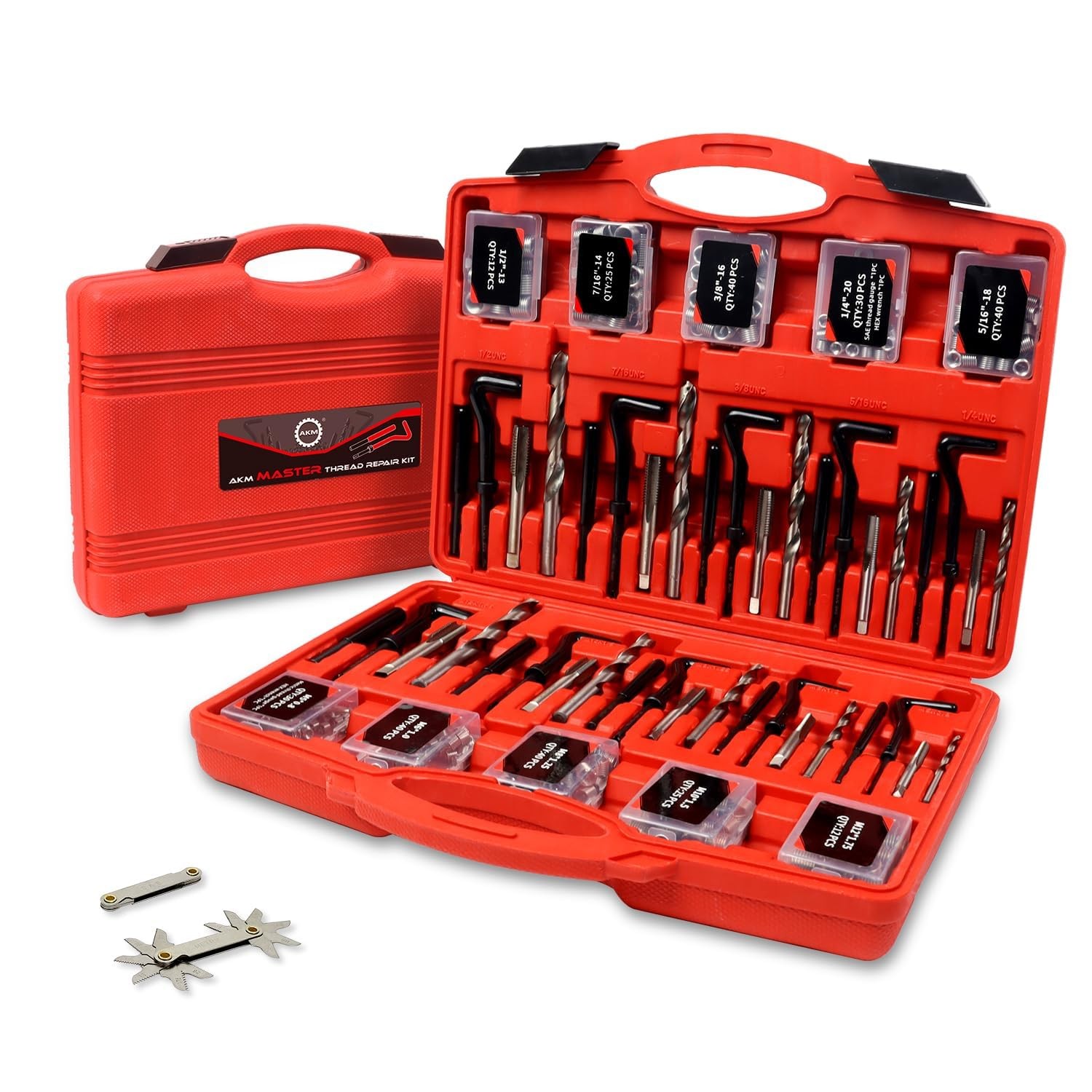 AKM 338PC Thread Repair Kit SAE Metric HSS Helicoil Insert Drill Tap Tool Set