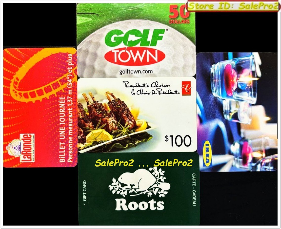 5x IKEA GOLF TOWN ROOTS LA RONDE PRESIDENT'S CHOICE COLLECTIBLE GIFT CARD LOT