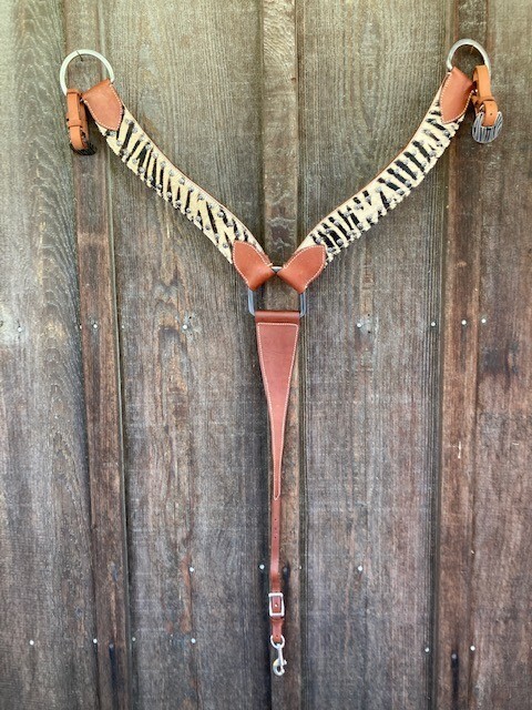 Western Breast Collar with Zebra Pattern Light Tan Chestnut Leather
