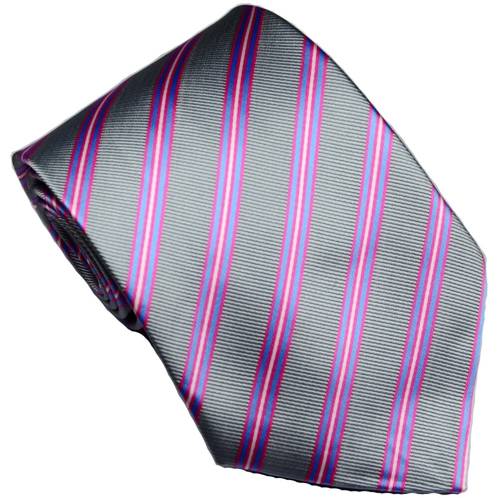 New Striped Gray Pink Classic JACQUARD WOVEN 100% Silk Men's Tie Necktie