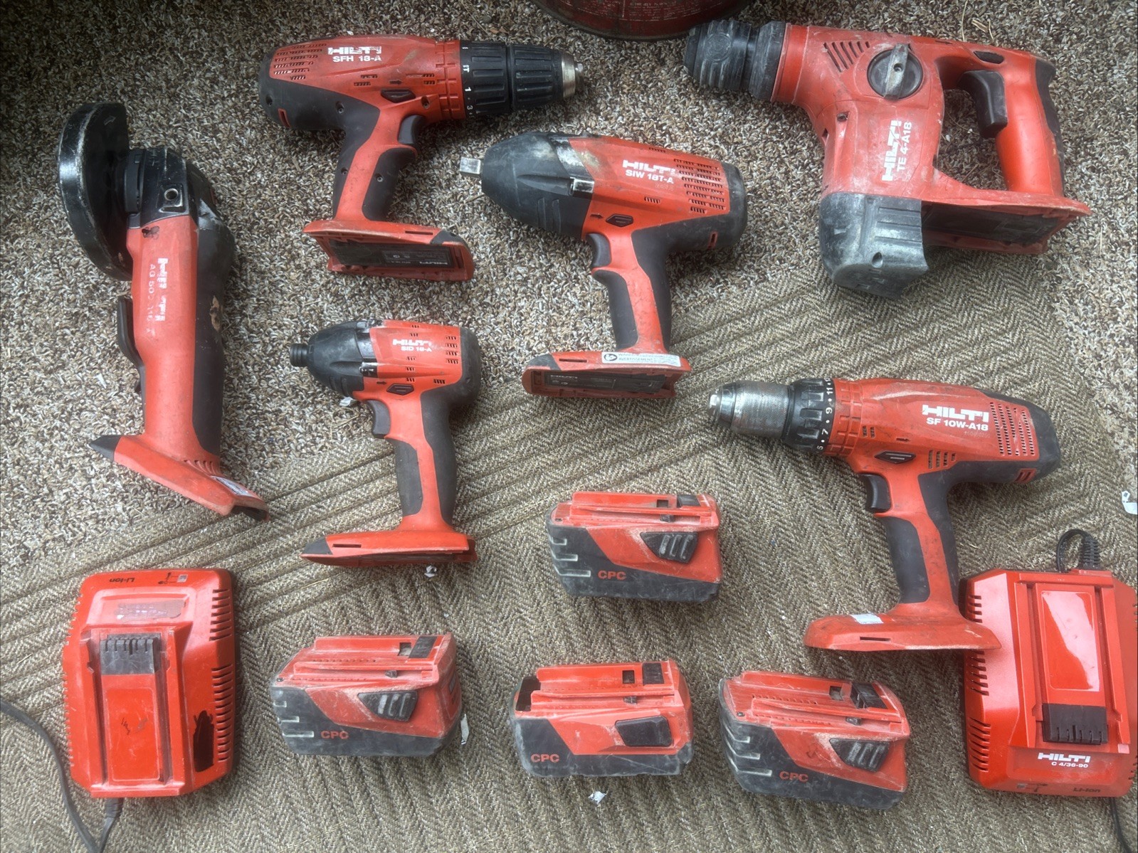 12 Pc Lot Of 6 HILTI Tools 4 Batteries And 2 Chargers DRILL DRIVER ROTO HAMMER