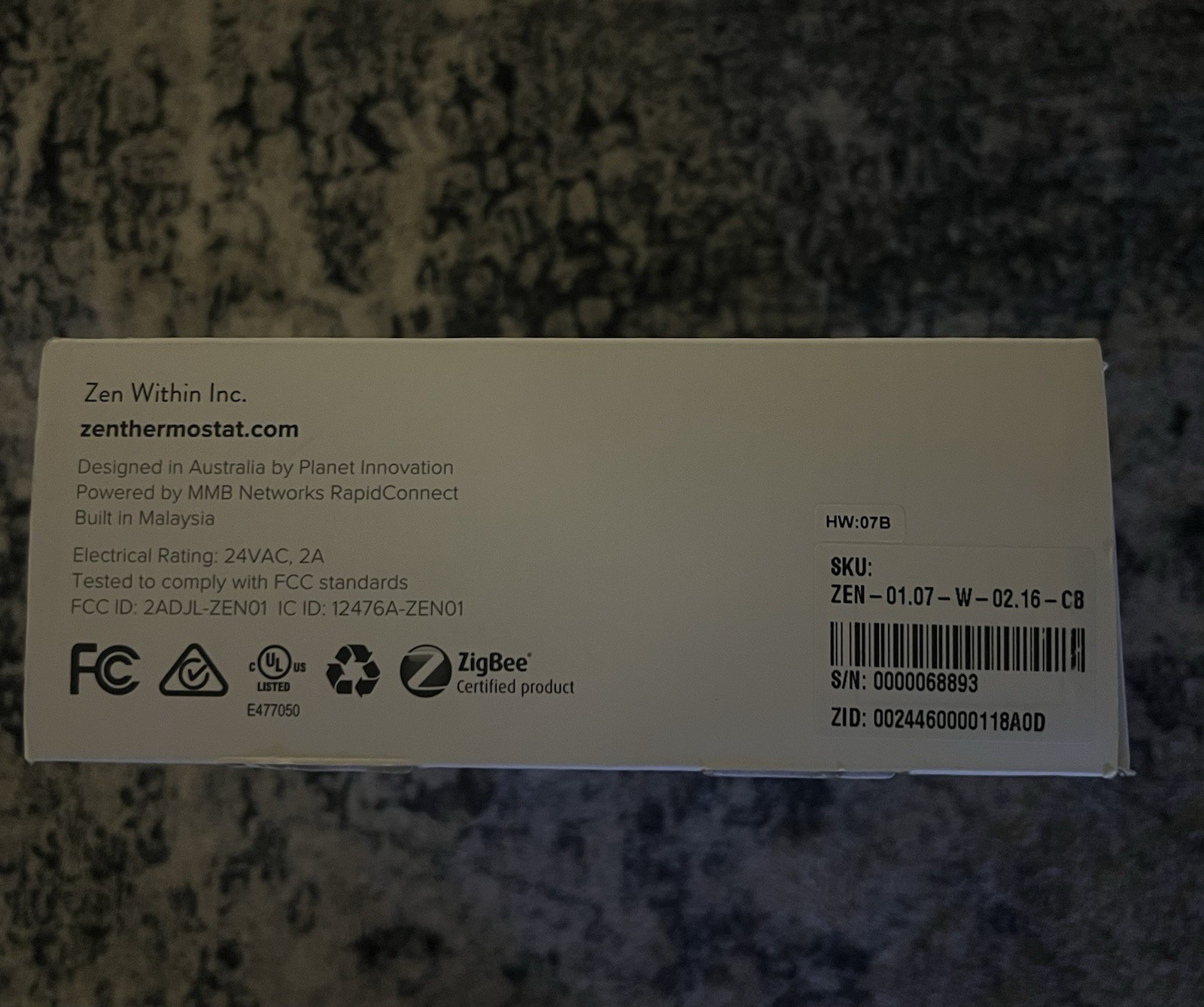 Zen Ecosystem - ZEN-01.07-W-02.16-CB ZEN SMART HOME THERMOSTAT 24 VAC