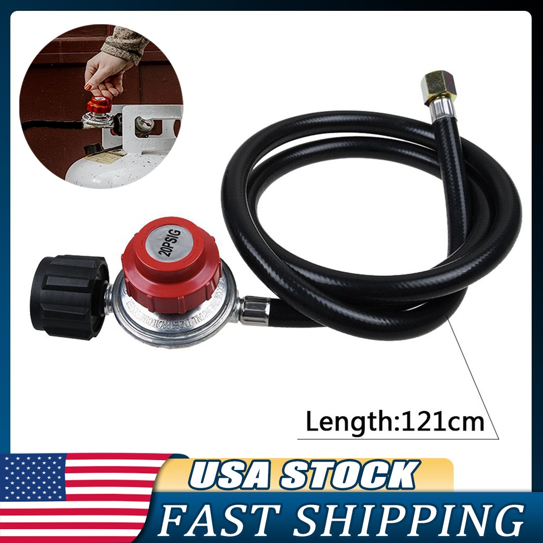 Propane Regulator Adjustable 4ft Hose for Household Gas Lpg / Propane / Butane