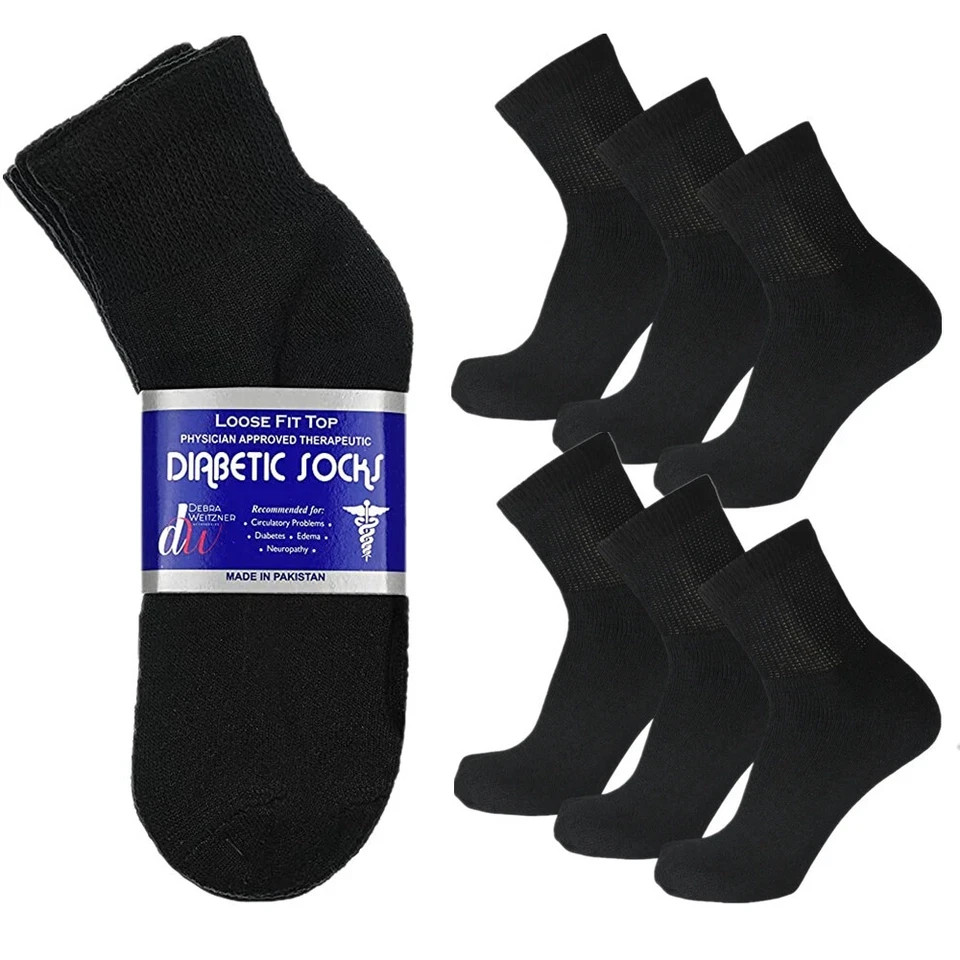 3-12 Pairs Men's Black Circulatory Diabetic Health Ankle Cotton Socks Size 9-15
