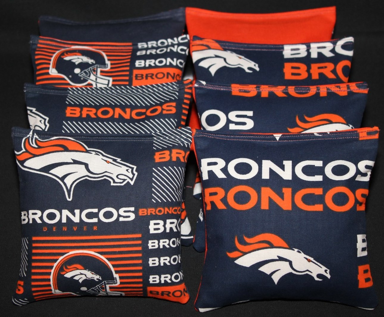 CORNHOLE BEAN BAGS made w Denver Broncos Fabric ACA Reg Bags Toss Game