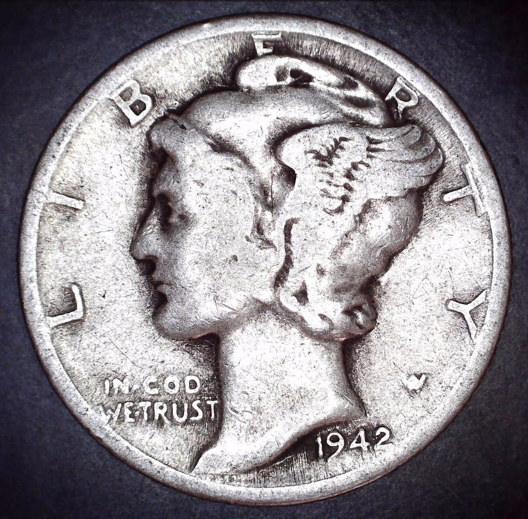 Vintage 1942-D WWII Mercury Dime 90% Silver Circulated Coin 1