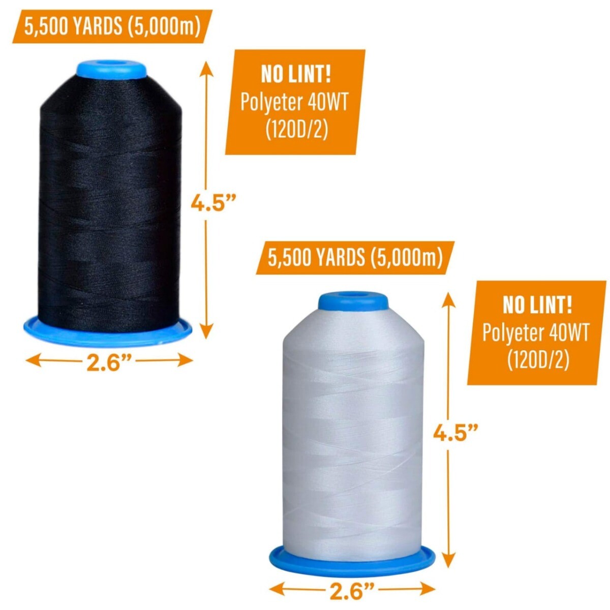 Huge Machine Embroidery Thread Black & White - Large Polyester Cones 5500 Yards