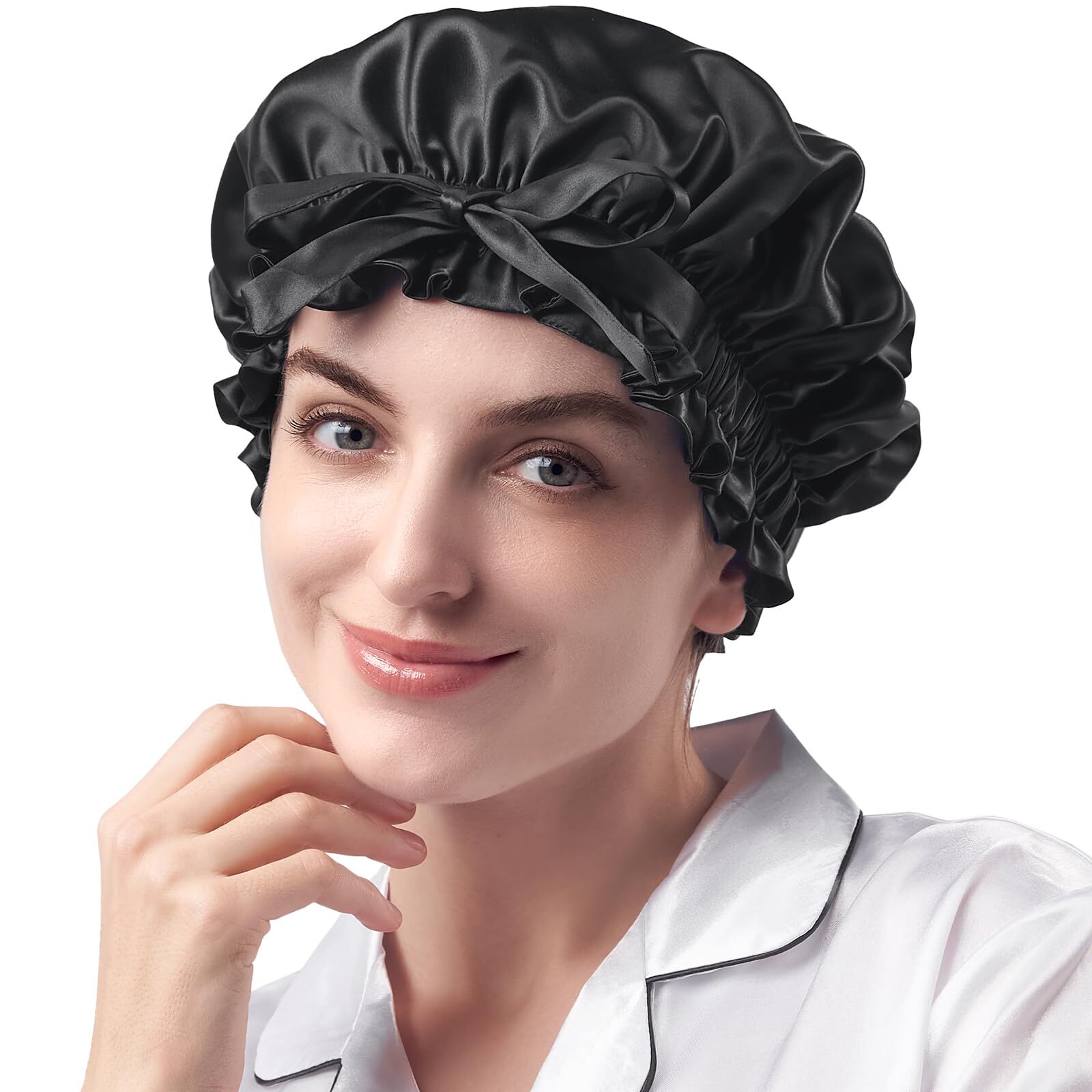 Double Layered 100% Mulberry Silk Bonnet 22MM Silk Sleep Cap with Elastic Band