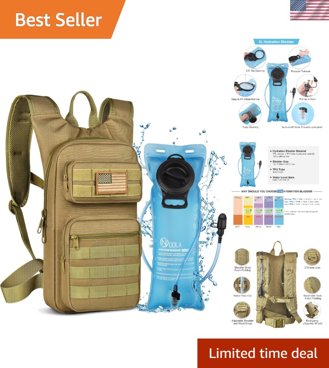 3L Tactical Hydration Backpack for Hiking & Sports - Molle-Compatible & Durable
