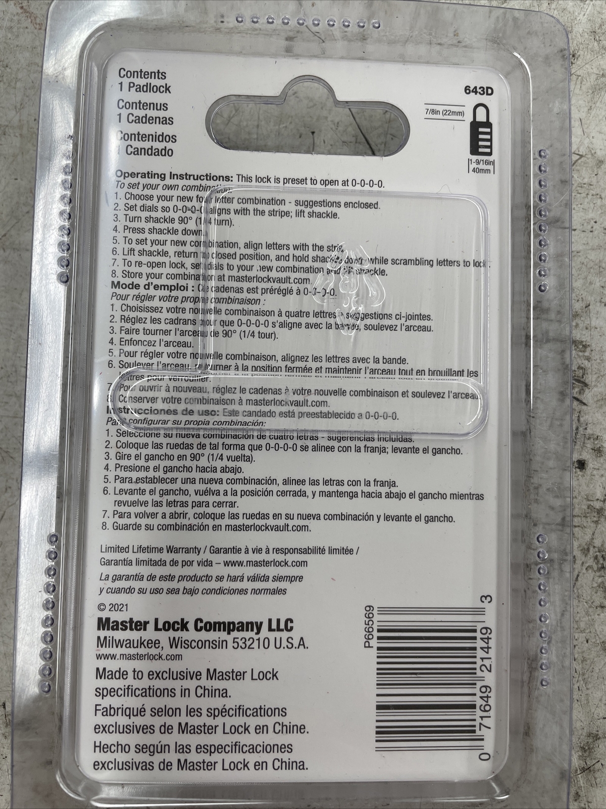 Master Lock 643D Combination Padlock,Side,Black/Silver