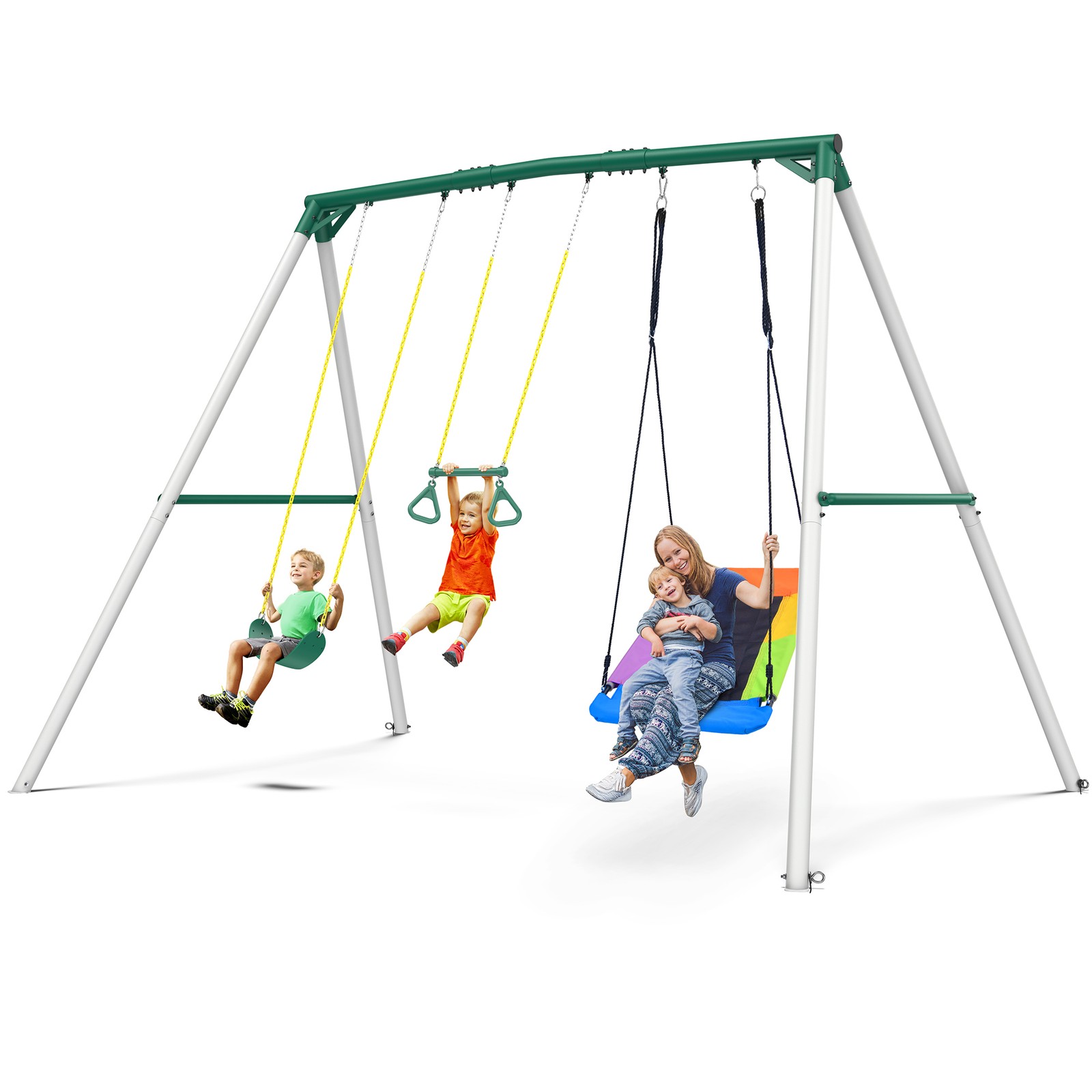 700 LBs Heavy Duty Swing Set Weatherproof Kids &Adult With 3 Swings, Trapeze Bar