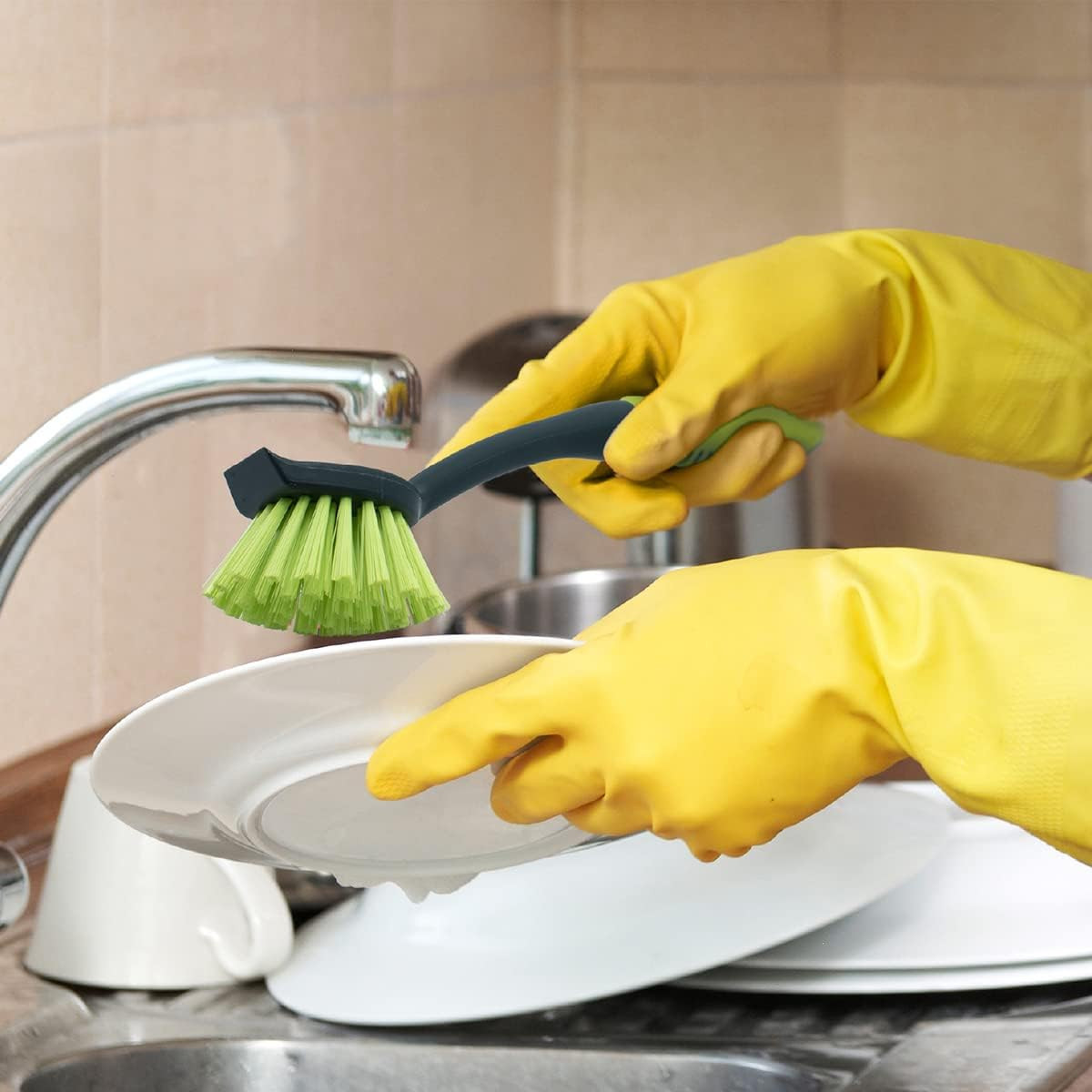 Scrub Brush Set - Long Handle Cleaning Brushes with Heavy Duty Bristles and Comf