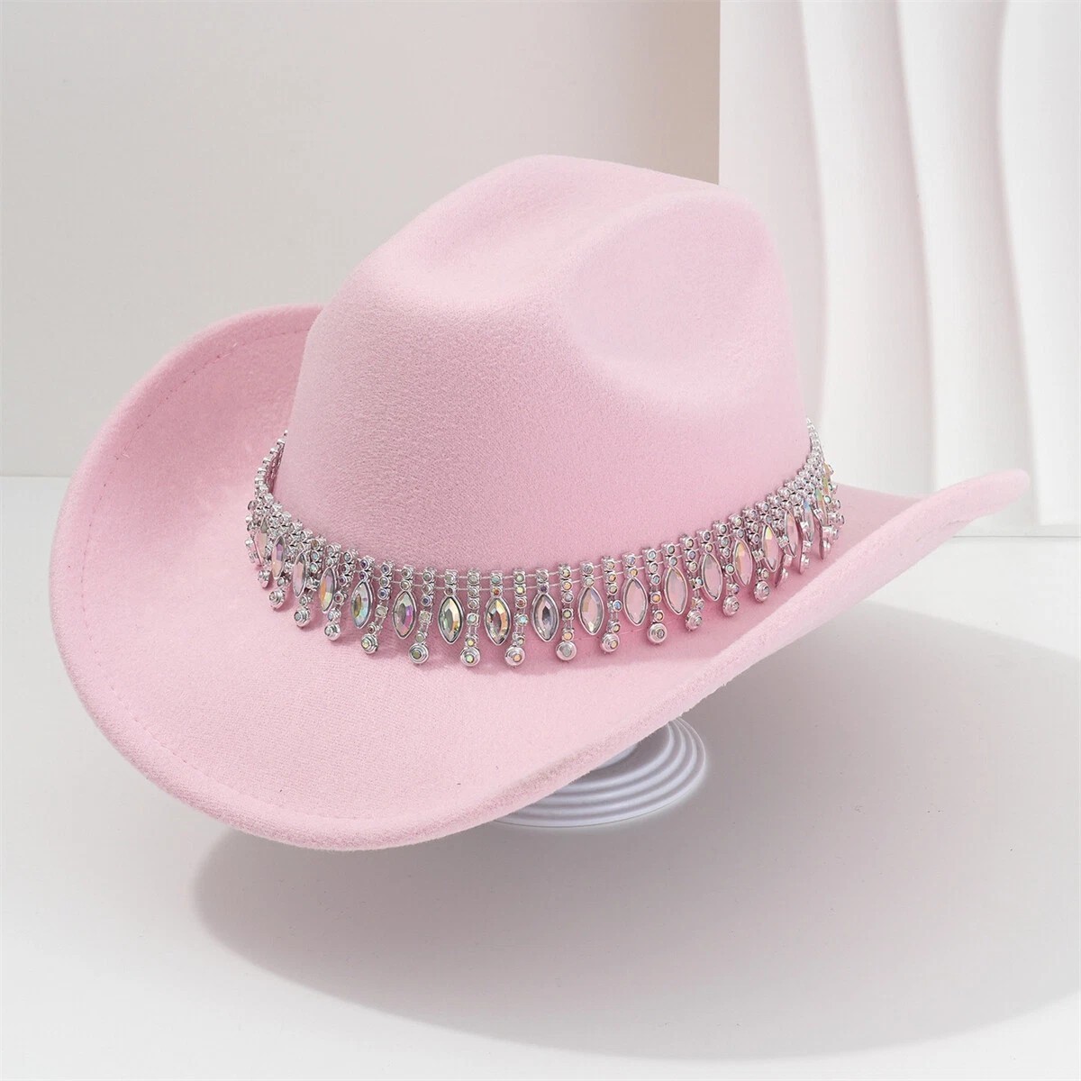 Light Pink Cowboy Hat Rhinestone Band Western Rodeo Country Music Festival Party