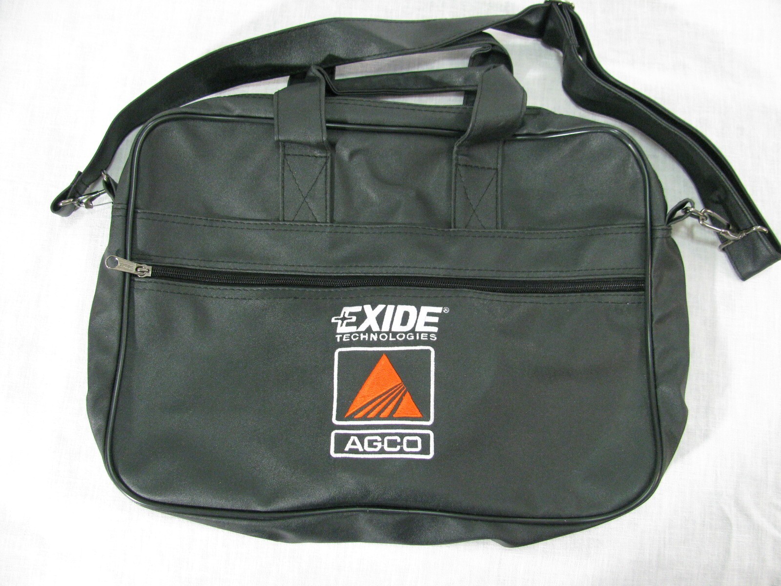 Vtg Exide Technologies/Agco Black Faux Leather Laptop Bag w/Adj Shoulder Strap r