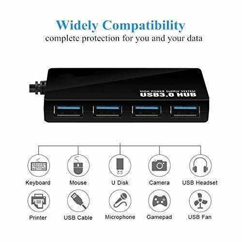 4 Port USB 3.0 Hub Cable Power Adapter Splitter Multiple Extender for Laptop