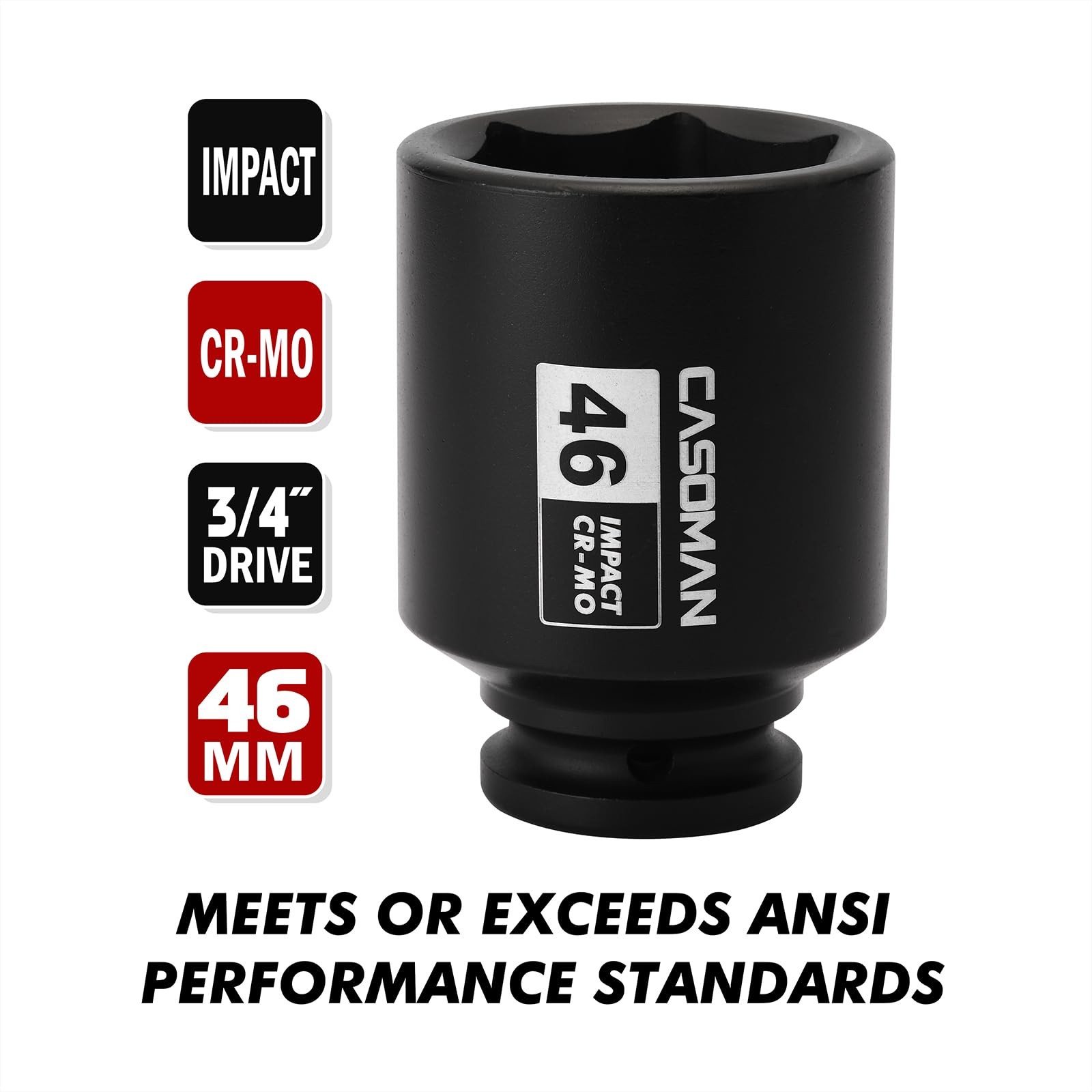 3/4"Drive Deep Impact Socket-46mm, Jumbo Impact Socket, Metric, 6-Point, CR-M...